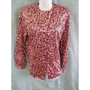 Vintage Designer CiaoSport Blouse Size 8 Bold Print 100% Silk Satin Dressy Top